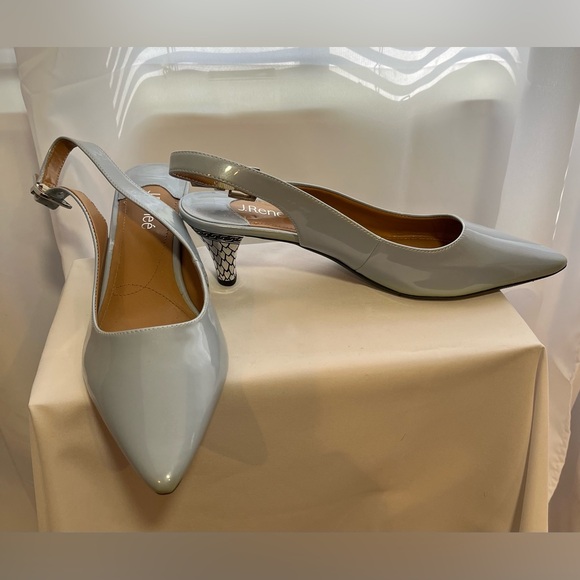 New J. RENEE Light Blue/Grey Patent Low Heel Sling Back Sz 12 - Picture 1 of 7